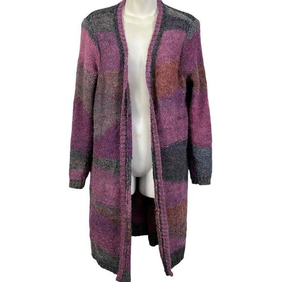 Chicos Womens Spacedye Cardigan Longline Wool Blend Open Purple Sweater sz 1/ M - Picture 1 of 16